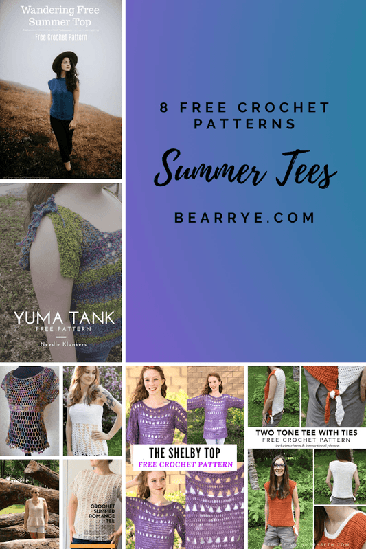 Summer Tees Crochet Pattern Roundup||Crochet Peplum||Crochet Tied Shirt|Summer Crochet T Shirt|Lace Crochet Tshirt|Keyhole Crochet Tee|Lace Tube top|Summer Tee Free Crochet Round up|Crochet Lace T shirt|Shelby Lace crochet top